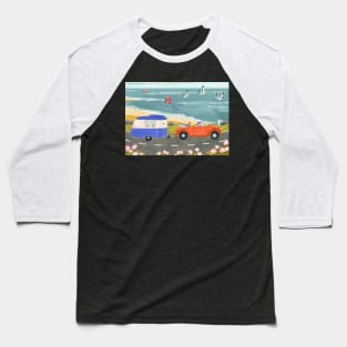 Family Road Trip in a Vintage Car and Caravan Baseball T-Shirt